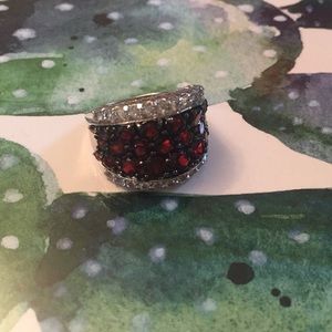 garnet and cz sterling ring size 8.5